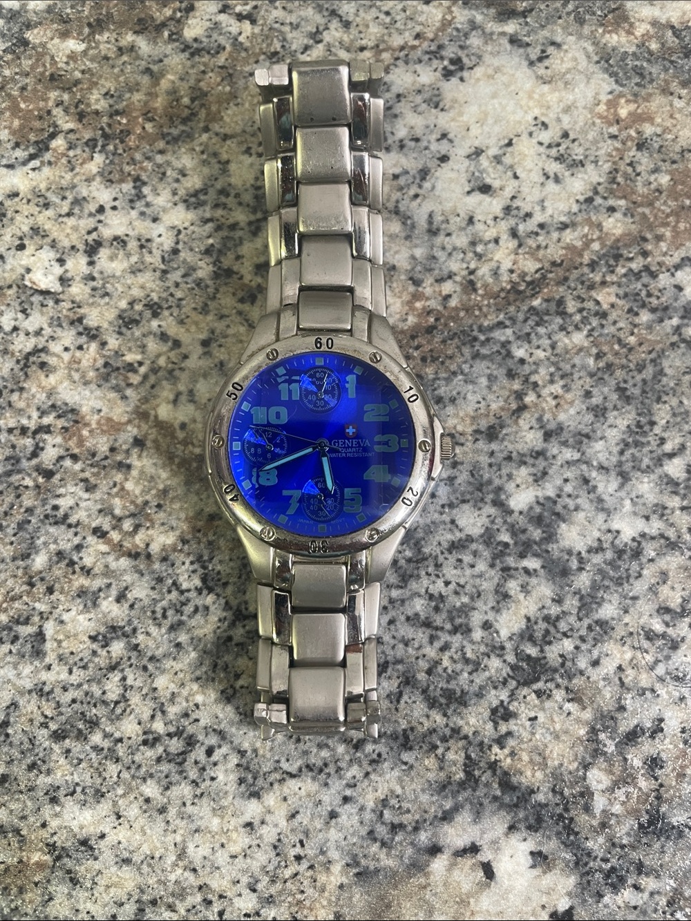 Geneva Silver Bracelet Watch with Blue Dial